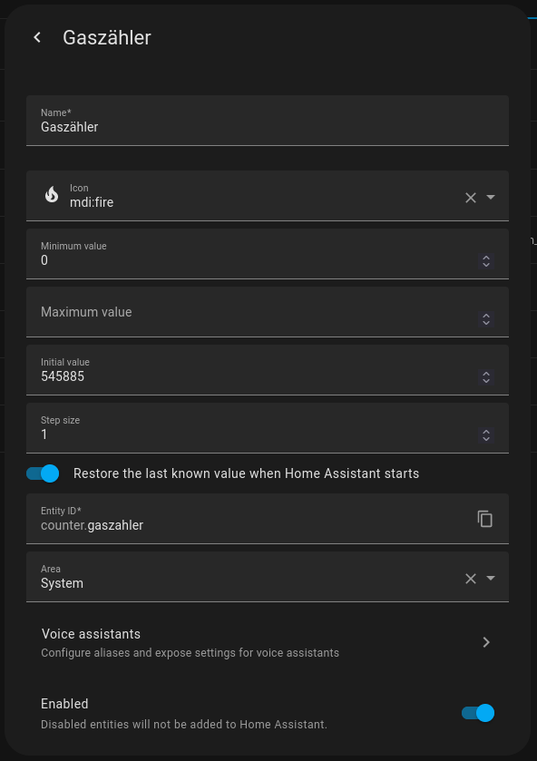 setup of the counter helper entity