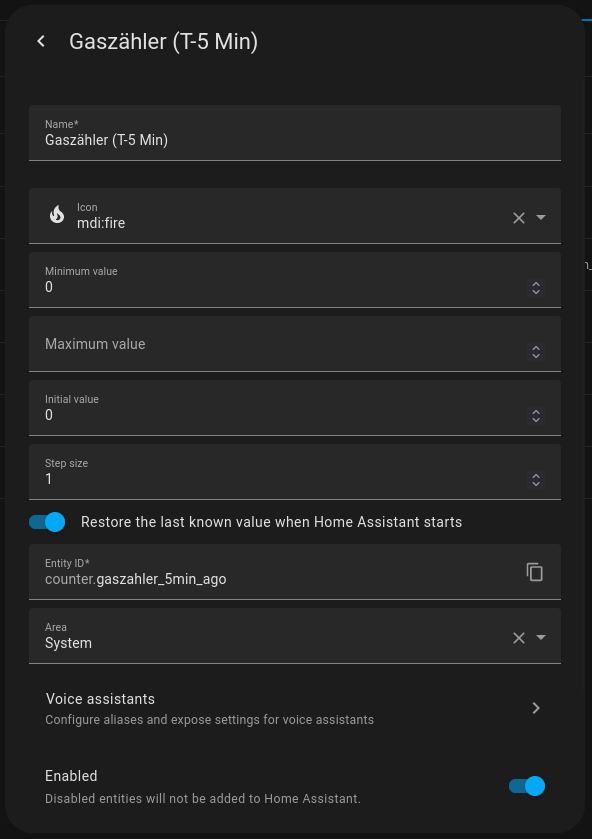 setup of the counter helper entity