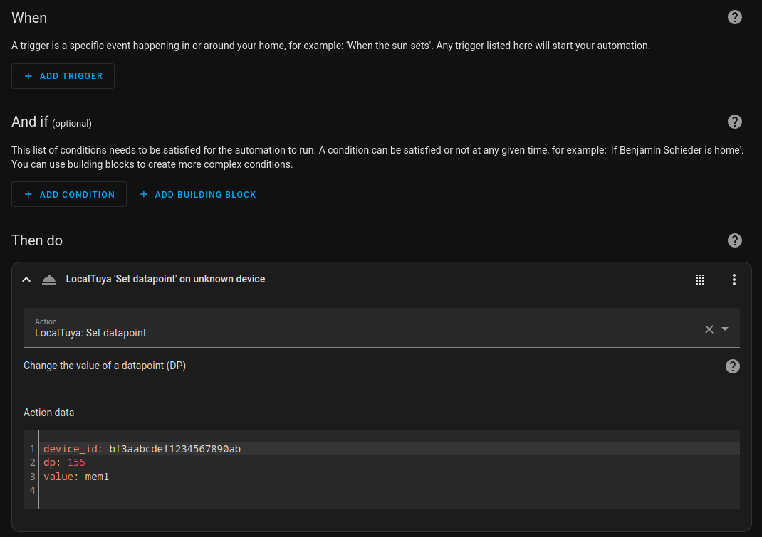 Screenshot of the automation